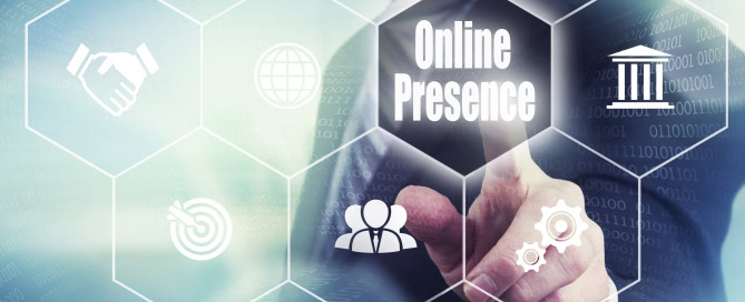 A businessman selecting a Online Presence Concept button