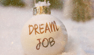 Concept illustrating a dream job Christmas ball with text dreamjob written on Copy space for your text