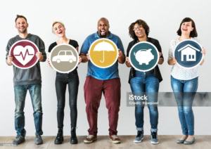 Diverse people with insurance protection plan
